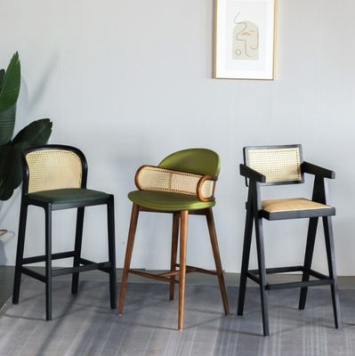 Moderne Holzbars Stühle Rattan Hohe Barhocker für die Küche Esszimmer Restaurant Grün/Orange und Gewerbemöbel