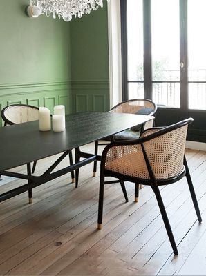 Chic Sessel Einfacher PU-Leder/Gewebe Und Rattan Esszimmer Wohnzimmer Möbel Restaurant Abdeckung Japanischer Stil Moderner Holzstuhl