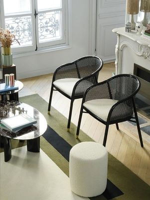 Chic Sessel Einfacher PU-Leder/Gewebe Und Rattan Esszimmer Wohnzimmer Möbel Restaurant Abdeckung Japanischer Stil Moderner Holzstuhl