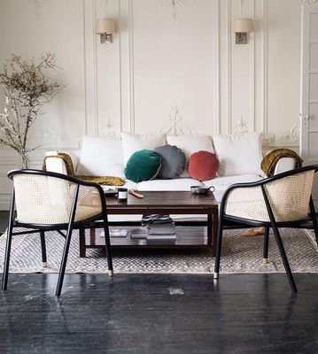 Chic Sessel Einfacher PU-Leder/Gewebe Und Rattan Esszimmer Wohnzimmer Möbel Restaurant Abdeckung Japanischer Stil Moderner Holzstuhl