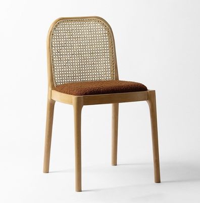 Lammwolle/Velvet Rattan Esszessel W47*D50*H78CM Luxus modernes Holz für Wohnzimmermöbel