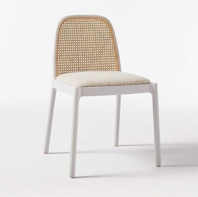 Lammwolle/Velvet Rattan Esszessel W47*D50*H78CM Luxus modernes Holz für Wohnzimmermöbel