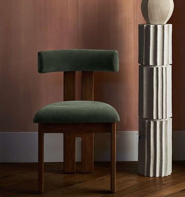Grünes Samt/Lammwolle Moderne Massivholz-Esstuhl für Luxus-Wohnzimmermöbel