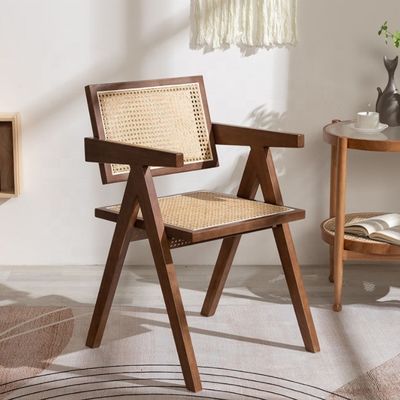 OEM-Service Akzeptiert Esszimmermöbel Designer Nordic Solid Wood Rattan Stuhl mit Rückenlehne