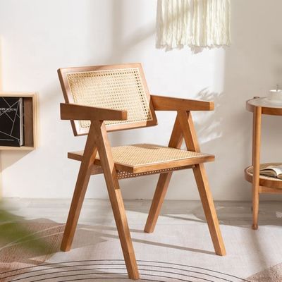OEM-Service Akzeptiert Esszimmermöbel Designer Nordic Solid Wood Rattan Stuhl mit Rückenlehne