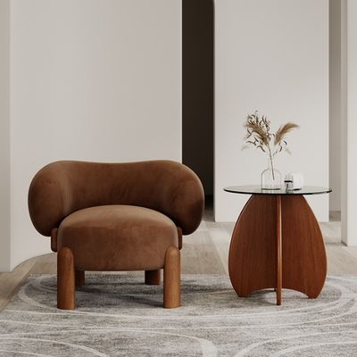 Populäre Wohnzimmermöbel Moderne Massivholz Lammwolle/Velvet Einzelsofa Stuhl mit Walnussbeinen und leichtem Luxusdesign
