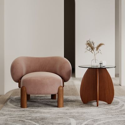 Populäre Wohnzimmermöbel Moderne Massivholz Lammwolle/Velvet Einzelsofa Stuhl mit Walnussbeinen und leichtem Luxusdesign