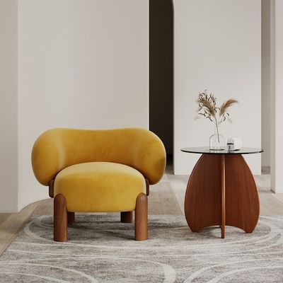 Populäre Wohnzimmermöbel Moderne Massivholz Lammwolle/Velvet Einzelsofa Stuhl mit Walnussbeinen und leichtem Luxusdesign
