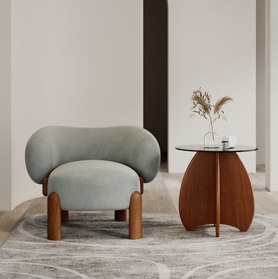 Populäre Wohnzimmermöbel Moderne Massivholz Lammwolle/Velvet Einzelsofa Stuhl mit Walnussbeinen und leichtem Luxusdesign