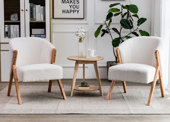 Wohnung Wohnzimmer Möbel Moderne nordische Holzstuhl mit Samtlammwolle und Holzsofa im Hoteldesign