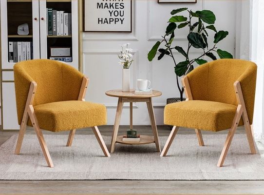 Wohnung Wohnzimmer Möbel Moderne nordische Holzstuhl mit Samtlammwolle und Holzsofa im Hoteldesign