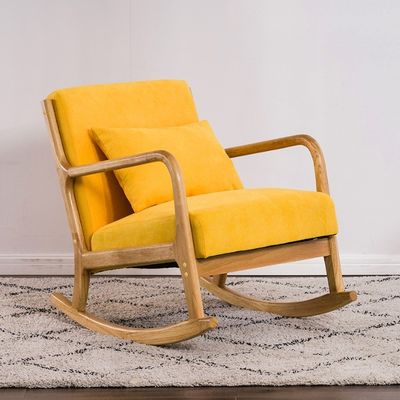 Kautschukholzrahmen Nordic Single Rocking Chair Modernes Sofa für kleine Wohnungen Balkon und Schlafzimmer Auf Wunsch des Kunden