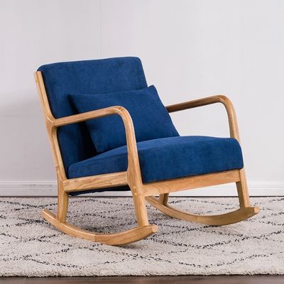 Kautschukholzrahmen Nordic Single Rocking Chair Modernes Sofa für kleine Wohnungen Balkon und Schlafzimmer Auf Wunsch des Kunden