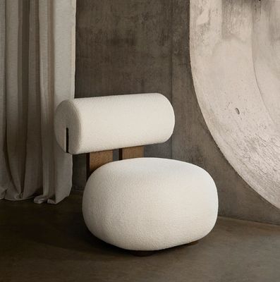 Wohnzimmerstuhl mit Holzbein Kreativ moderner Holz Freizeit Stil Lammwolle Einzelsofa Stuhl W70*D81*H71CM