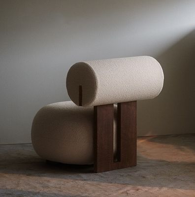 Wohnzimmerstuhl mit Holzbein Kreativ moderner Holz Freizeit Stil Lammwolle Einzelsofa Stuhl W70*D81*H71CM