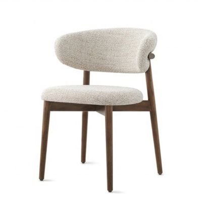 Esszimmermöbel kundenspezifische Farbe traditionelles Design Walnussholz Stuhl mit weißem Leinenstoff und gebogener Rückenlehne