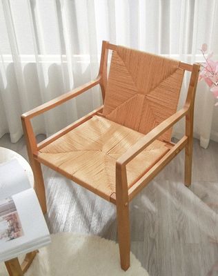 Natürliche Design Eichenholz Gewebte Schnur Armlehnen Sofa Stühle für die Küche Massivholzmöbel im Küchenstil