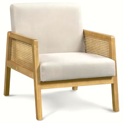 Modernes Wohnzimmer Luxus Sessel Möbel Holzsofa Stuhl mit Luxus Stoff Samt und Rattan in beliebter Naturfarbe