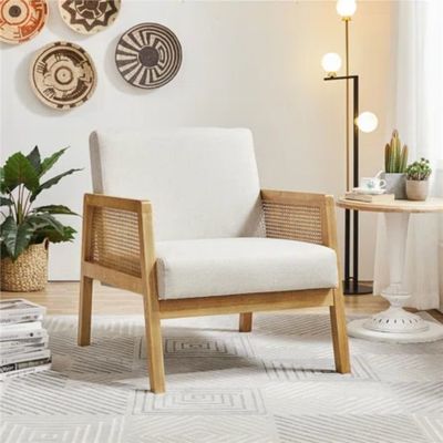 Modernes Wohnzimmer Luxus Sessel Möbel Holzsofa Stuhl mit Luxus Stoff Samt und Rattan in beliebter Naturfarbe