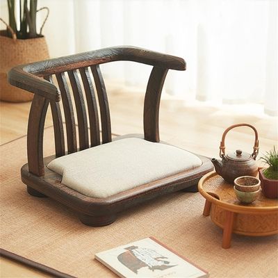 Massivholz Fußboden Stuhl Nitrolacquer Oberfläche und Rückenunterstützung für japanische Tatami Holz Fußlose Fußboden Tee Stuhl