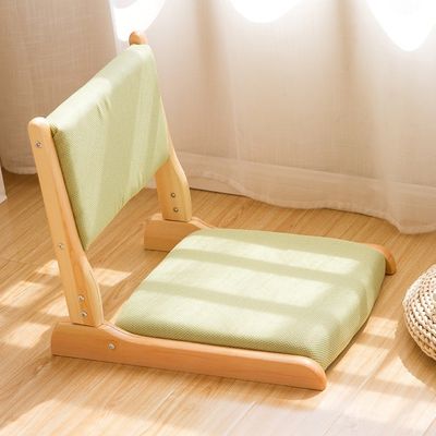 Moderner Wohnzimmerstuhl japanischer Tatami Holz Fußloser Boden Teestuhl mit Rückenstütze