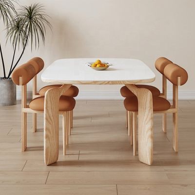 NC/PU Farbveredelung Massivholz-Stil Weißes Samtgewebe Polster-Esszimmerstuhl Nordische Cafés Esszimmerstühle