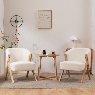 W60*D68*H77CM Moderne Wohnzimmermöbel Wohnstuhl KD Holzsofa Stuhl Lammwolle Stoff Weiß Aufgeschlagener Akzentstuhl