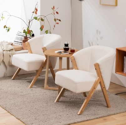 W60*D68*H77CM Moderne Wohnzimmermöbel Wohnstuhl KD Holzsofa Stuhl Lammwolle Stoff Weiß Aufgeschlagener Akzentstuhl