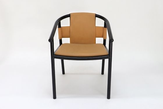 Moderne Gestaltung Holzrahmen Braun Sattel Leder Esszimmer Möbel Freizeit Lounge Akzent Armstühle