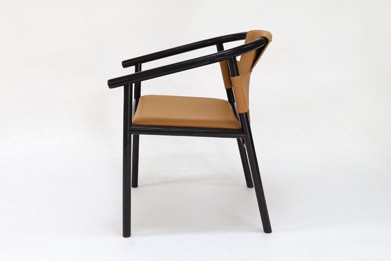 Moderne Gestaltung Holzrahmen Braun Sattel Leder Esszimmer Möbel Freizeit Lounge Akzent Armstühle
