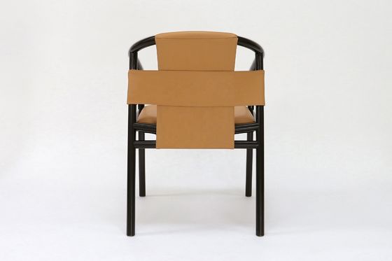 Moderne Gestaltung Holzrahmen Braun Sattel Leder Esszimmer Möbel Freizeit Lounge Akzent Armstühle