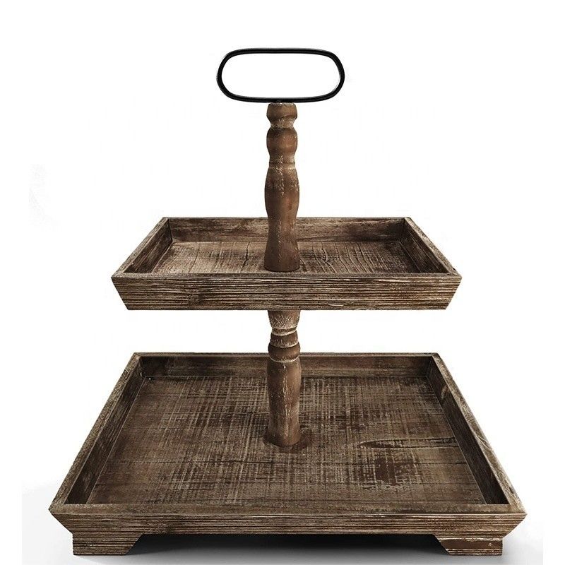 Anpassung Bauernhaus Holz 2 Stufe Tray Stand für das Servieren von Lebensmitteln Obst Cupcakes Quadrat Stufe im Restaurant Home Cake