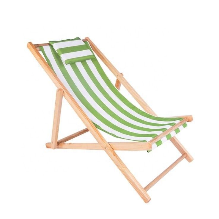 Allgemeine Außenmöbel Modernes Design Höhenverstellbar Klappbarer Holzstrandstuhl mit Kissen in mehrfarbiger Farbe