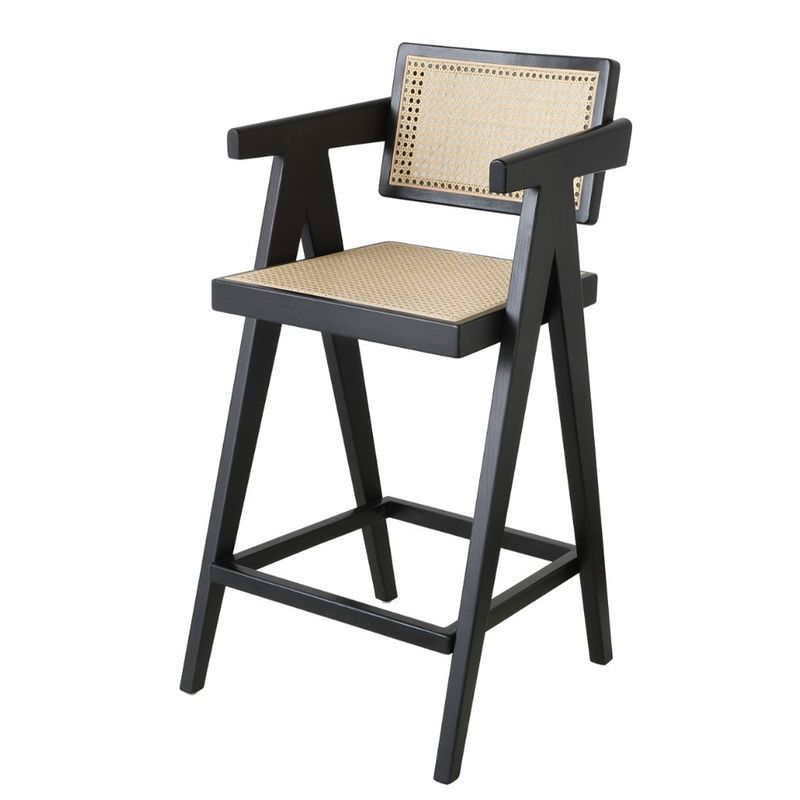 Verbessern Sie Ihre Bar mit einem Barstuhl mit Massivholzrahmen und Rattan-Armlehne