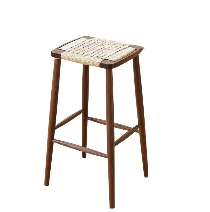 Moderner Minimalist Nordic Bar Hohe Hocker Massivholz Gewebtes Seil Café Restaurant Hocker für Veranstaltungen W30*D35*45/70CM