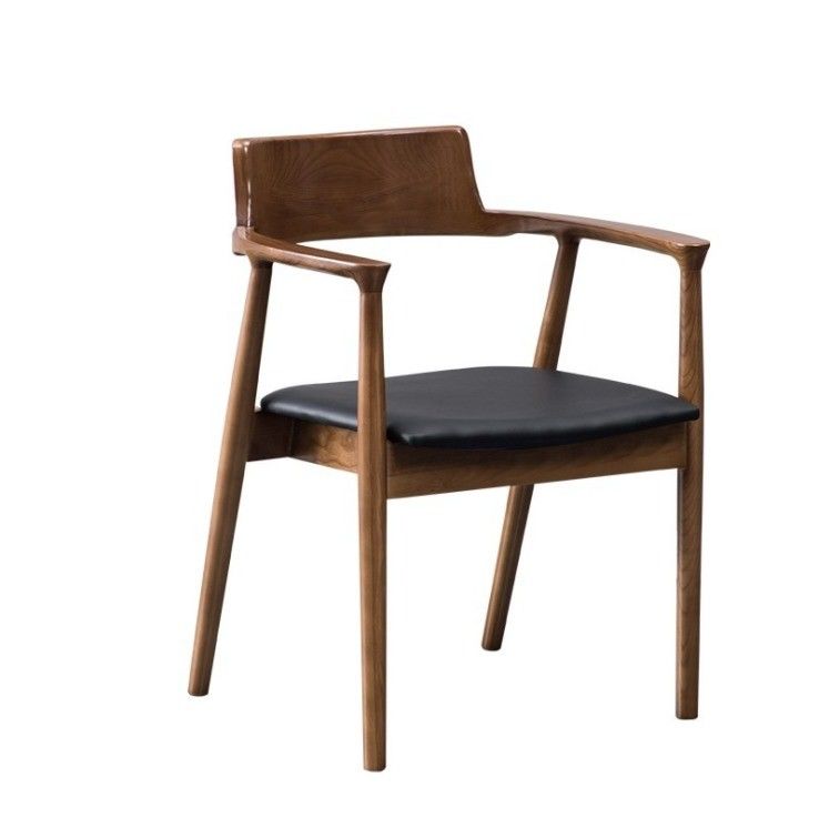 Esszimmer und Wohnzimmer Zeitgenössische Walnussfarbe Holzarmlehne Esszimmerstuhl mit Stoffledersitz