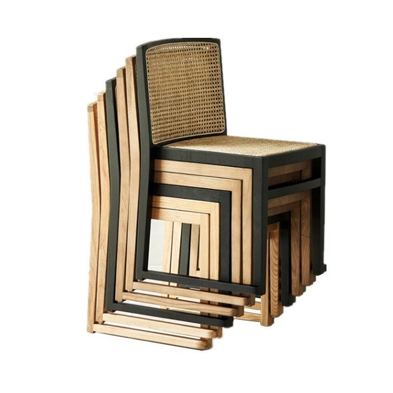Aufgestapelter Rattan-Esstuhl Holz ohne Arme für das Esszimmer W49CM*D42.5CM*H80CM
