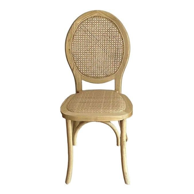 Allgemeine Wohnmöbel Französisch Vintage-Stil Holz Speisen Natürliche Rattan Hochzeit Massivholz Stapelstuhl für Bankett