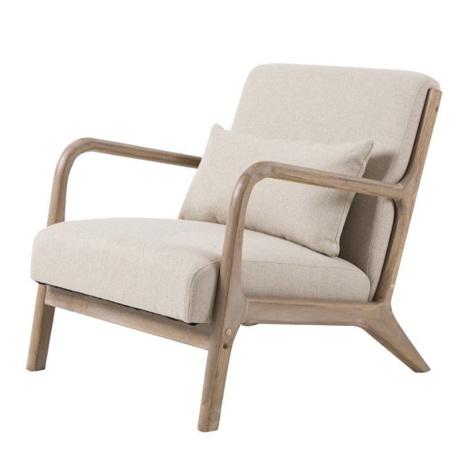 Moderne nordische Wohnzimmercouch mit Polster-Armlehnen und massivem Holz