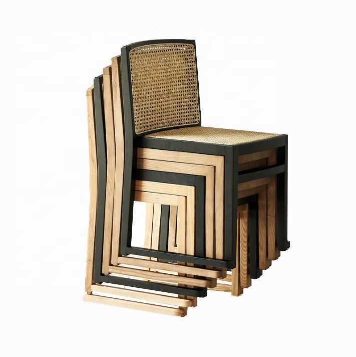 Möbel für das Esszimmer Moderne Massivholz-Esstuhl für Bankette Stapelbare Rattan-Stuhl KEINE Falte