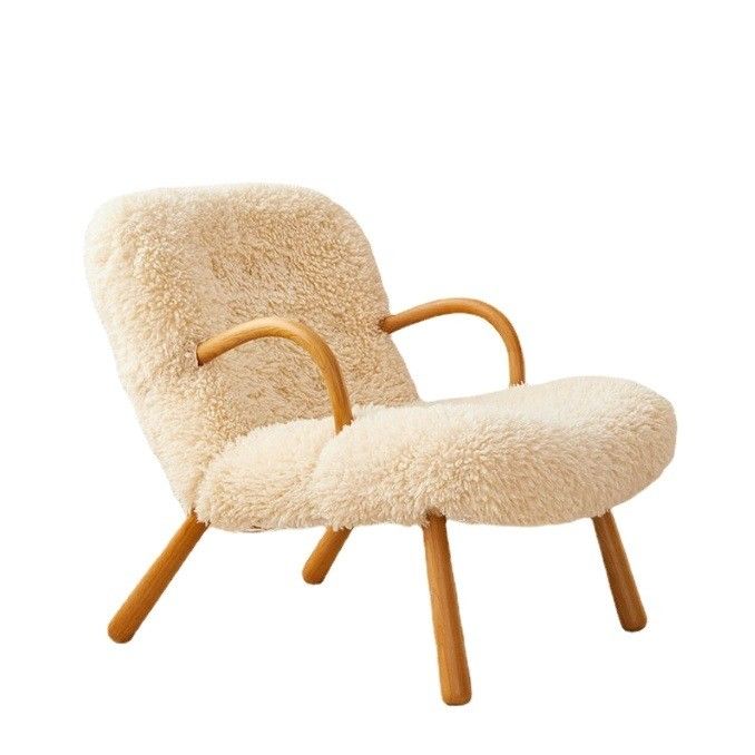 Nordic Special Modern Design Massivholz Asche Rahmen Material Lammwolle Polster Freizeit Wohnzimmer Stuhl für Schlafzimmer