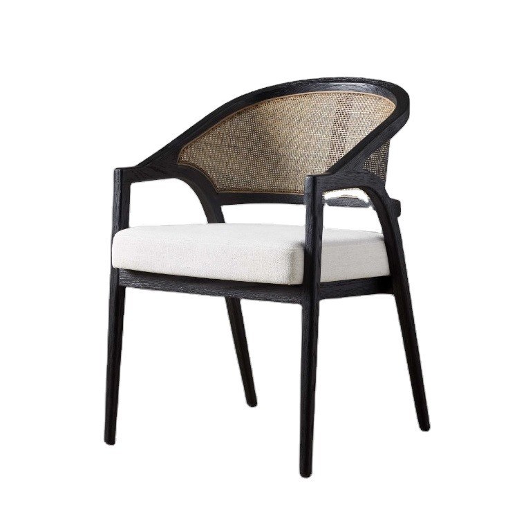 Einfacher nordischer Design Moderne Massivholz Rattan Stoff Esszimmer Stuhl für Morden Restaurant