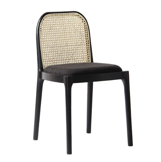 Lammwolle/Velvet Rattan Esszessel W47*D50*H78CM Luxus modernes Holz für Wohnzimmermöbel