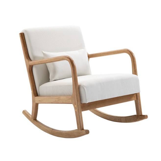Kautschukholzrahmen Nordic Single Rocking Chair Modernes Sofa für kleine Wohnungen Balkon und Schlafzimmer Auf Wunsch des Kunden