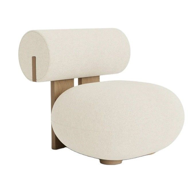 Wohnzimmerstuhl mit Holzbein Kreativ moderner Holz Freizeit Stil Lammwolle Einzelsofa Stuhl W70*D81*H71CM