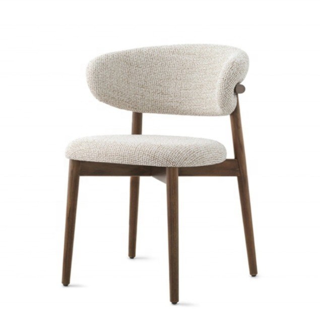 Esszimmermöbel kundenspezifische Farbe traditionelles Design Walnussholz Stuhl mit weißem Leinenstoff und gebogener Rückenlehne