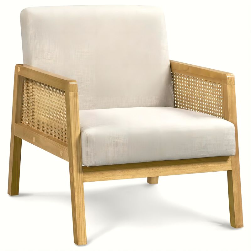 Modernes Wohnzimmer Luxus Sessel Möbel Holzsofa Stuhl mit Luxus Stoff Samt und Rattan in beliebter Naturfarbe