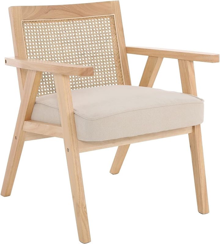 Holzstühle für Wohnzimmer und Hotel Modernes Design Weiches Sitz Massivholz Rattan Esszimmerstuhl