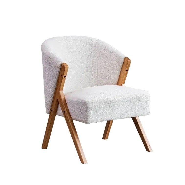 W60*D68*H77CM Moderne Wohnzimmermöbel Wohnstuhl KD Holzsofa Stuhl Lammwolle Stoff Weiß Aufgeschlagener Akzentstuhl