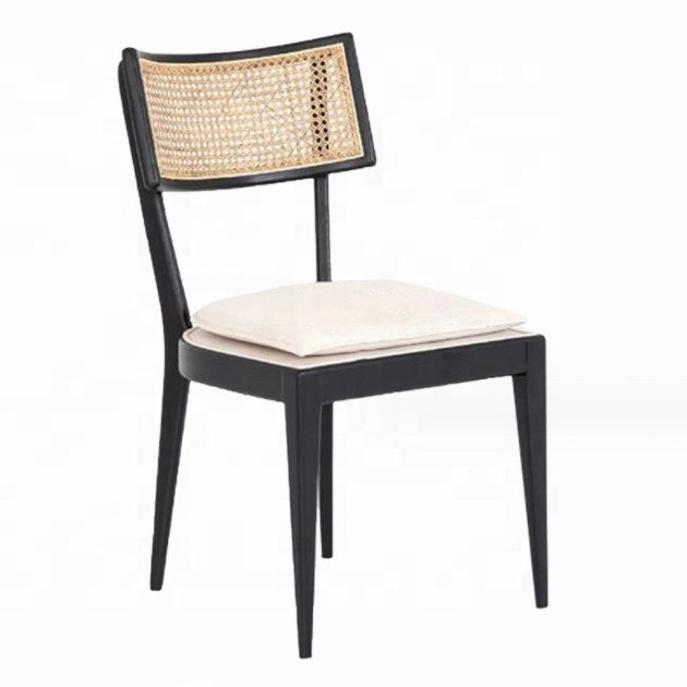 Moderne Restaurantmöbel Design Rattan Rücken Holz Esszessel mit Stoffpolsterung